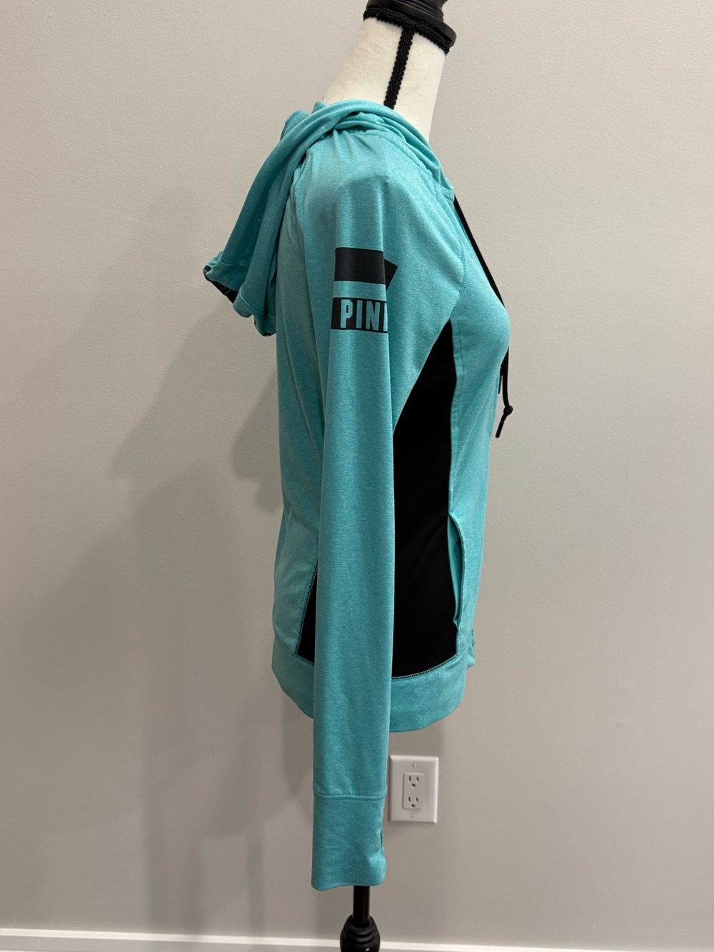PINK Victoria's Secret Teal Zip Hoodie with Black Accents - Picture 4 of 7